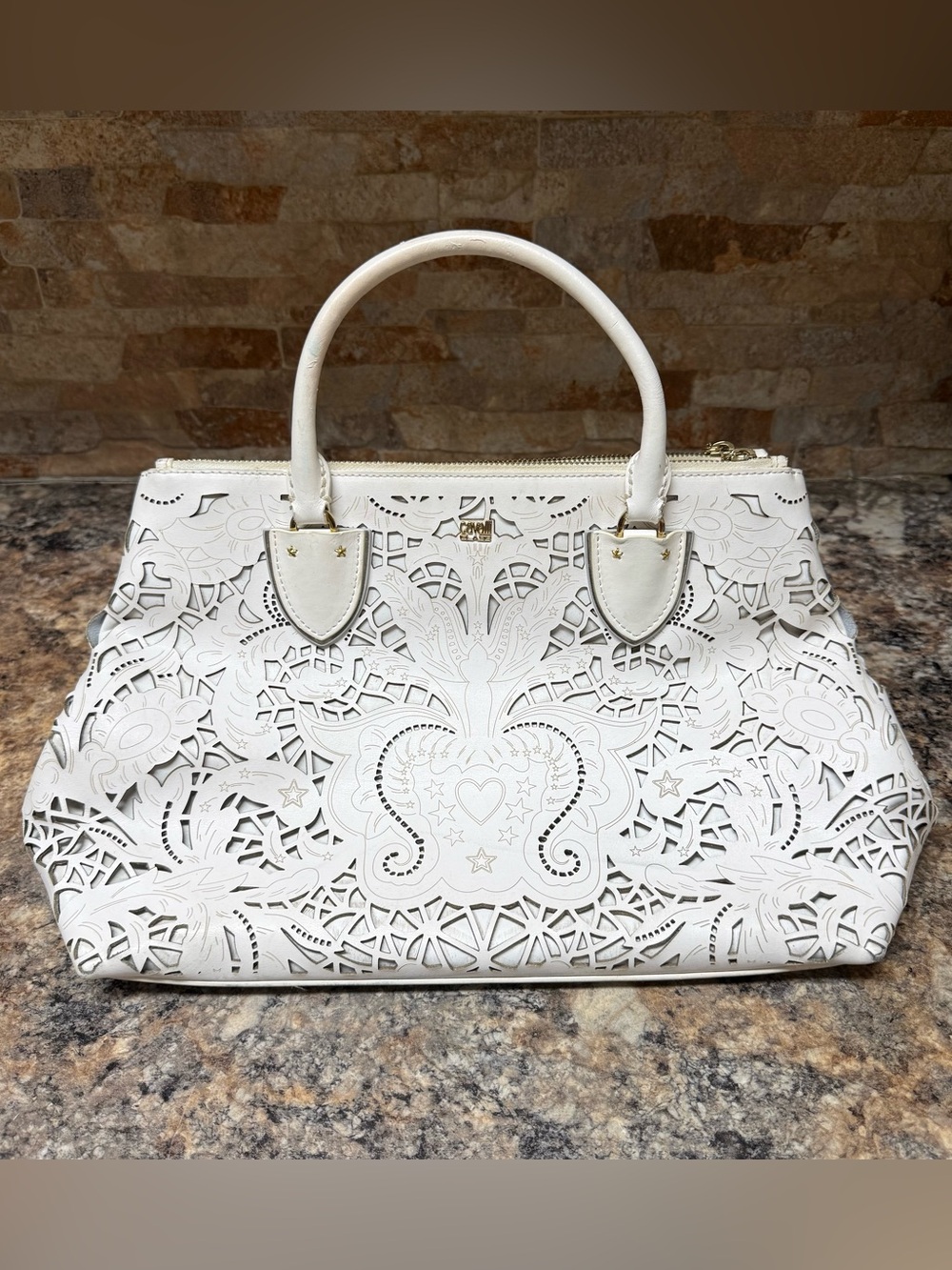 Cavalli Class By Roberto Cavalli Stardust Med Bucket Bag Off White
